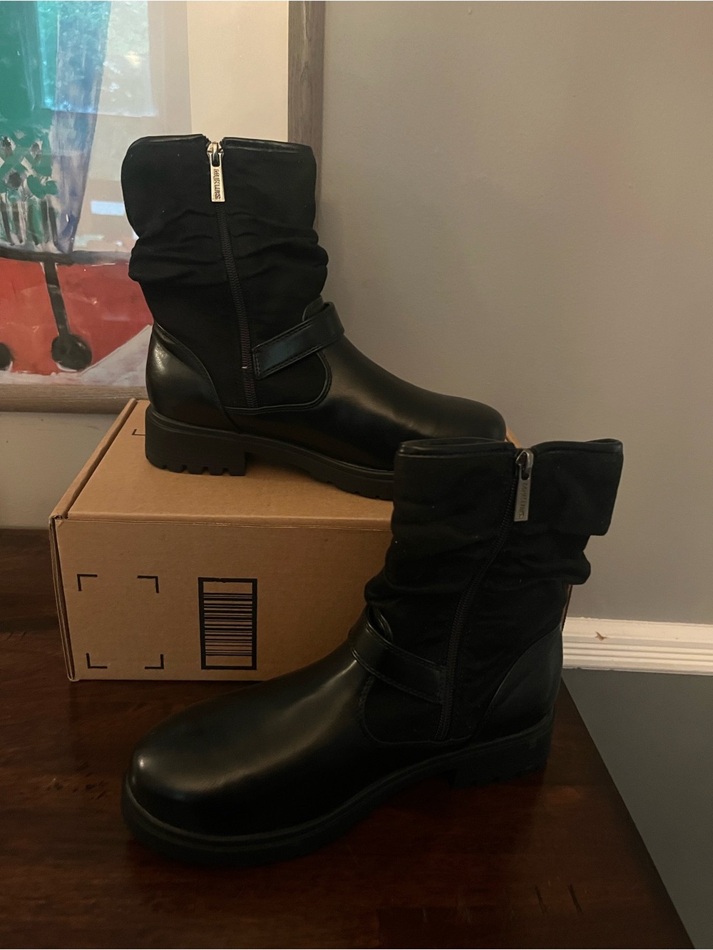 NIB Muk Luks Black Faux Suede & Leather Moto Boots Size 7W